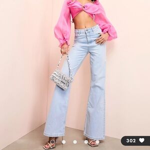 ASOS Luxe skinny straight flared denim jean in blue mid wash